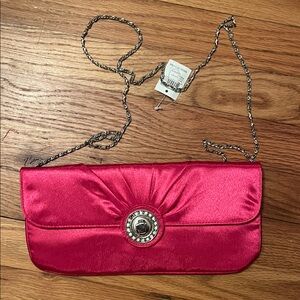 Bijoux Terner Vibrant Pink Satin Clutch with Chain